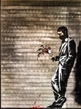 Banksy - Waiting in Vain, Romance at the entrance of a strip club, 2013, Hell's Kitchen, New York