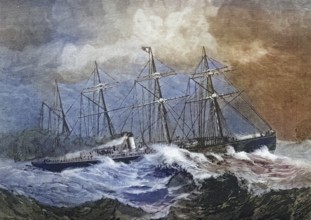 The 3867-ton steamship Celtic crossing the Atlantic in the winter of the 1870s, America, digital