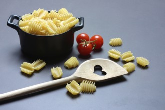 Cooking spoon with heart and Italian pasta, Radiatori variety