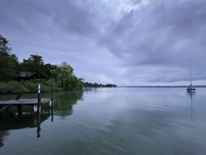 Dark clouds over Lake Starnberg, Bavaria, Germany, Europe