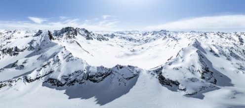 Alpine panorama, aerial view in winter at Piz Grialetsch, Albula Alps, Rhaetian Alps, Grisons,