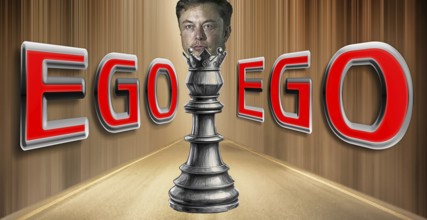 Symbolic image, chess king Elon Musk sees himself as a genius, Twitter-X antisocial network, social