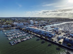 Marina and Beach in Arcachon from a drone, Arcachon, Gironde, France, Europe