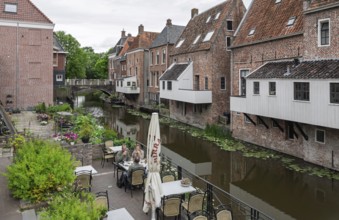 Hanging kitchens above the Damsterdiep in the historic town of Appingedam, province of Groningen,