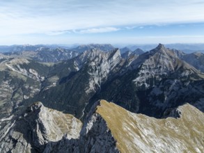 Aerial view, Alpine panorama of the Gamsjoch group, Eng valley, Karvendel, Tyrol, Austria, Europe