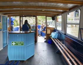 View from inside on waterbus ferry boat, Floating Harbour, Bristol, England, UK