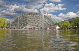 New Leipzig Trade Fair Centre, Leipzig Trade Fair, with glass entrance hall and water basin, trade