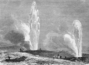 The Great Geyser, around 1870, Iceland, digital reproduction of a historical model, Europe