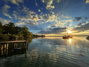 Evening atmosphere, sailing boats on Lake Starnberg, Bavaria, Germany, Europe