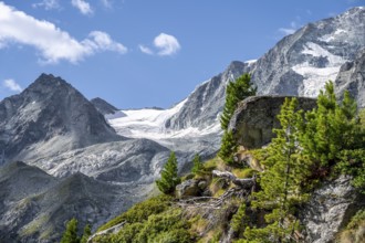 Picturesque mountain landscape with glacier Glacier de Piece, Arolla, Valais, Western Alps,
