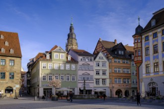 Market square, with St Moriz town church, Coburg, Upper Franconia, Franconia, Bavaria, Germany,