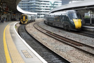 GWR British Rail Class 800 Inter City Express train and Class 158 Sprinter train, Temple Meads