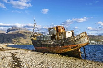 Corpach Wreck or Old Boat of Caol and Nevis Range Mountains, Caol Beach, Corpach, Fort William,