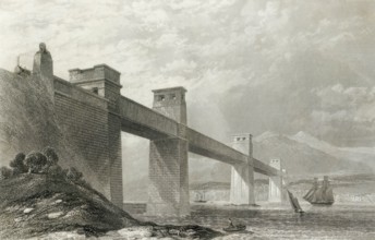 The Britannia cane bridge across the Menai Strait between the Isle of Anglesey and the Welsh