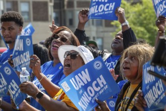 Detroit, Michigan USA - 7 June 2025 - Members of the United Auto Workers rally to support Rev.
