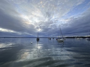 Evening atmosphere, sailing boats on Lake Starnberg, Bavaria, Germany, Europe