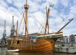 The Matthew of Bristol replica ship at quayside of the M Shed museum, Floating Harbour, Bristol,