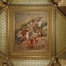 Ceiling painting, decorated, parliament building, interior, Budapest, Hungary, Europe