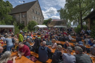 Visitors at a baking oven festival, Kleingeschaidt, Middle Franconia, Bavaria, Germany, Europe