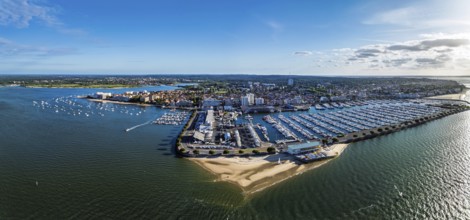 Panorama of Marina and Beach in Arcachon from a drone, Arcachon, Gironde, France, Europe