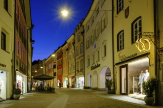 Main road at dusk, Bruneck, Pustertal, South Tyrol, Italy, Europe