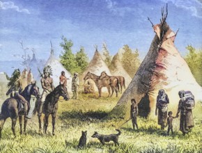 Sioux village with tepees around 1820, America, digital reproduction from American Pictures, drawn
