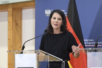Foreign Minister Annalena Bärbock at a joint press conference with her Polish counterpart, Foreign