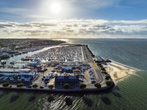 Marina and Beach in Arcachon from a drone, Arcachon, Gironde, France, Europe