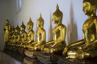 Golden Buddha statues, Wat Pho (Temple of the Reclining Buddha), Bangkok, Thailand, Asia
