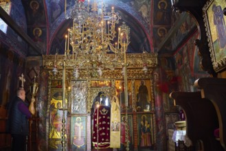 Monastery Zoodochou Pigis, Iconostasis, Nunnery, Magnificent interior of a church with golden
