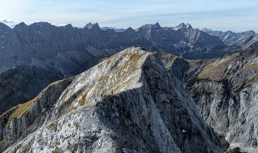 Aerial view, Alpine panorama of the Gamsjoch group, Eng valley, Karvendel, Tyrol, Austria, Europe