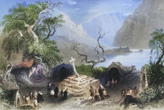 Scene in Gougane Barra, County Cork, Ireland, from the Landscape and Antiquities of Ireland, 1841,