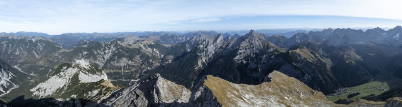Aerial view, Alpine panorama of the Gamsjoch group, Eng valley, Karvendel, Tyrol, Austria, Europe
