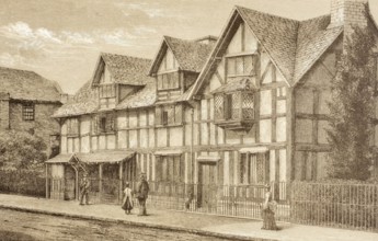 Shakespeare's birthplace in Stratford-upon-Avon, England. From the illustrated library Shakspeare,