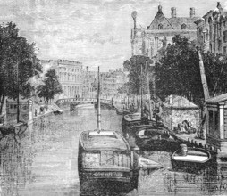 City canals, Amsterdam, around 1870, Netherlands, digital reproduction of a historical model