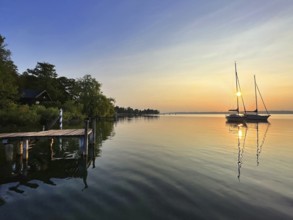 Evening atmosphere, sailing boats on Lake Starnberg, Bavaria, Germany, Europe