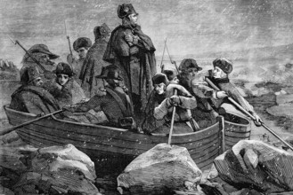 George Washington crosses the Delaware River on the night of 25-26 December 1776 during the