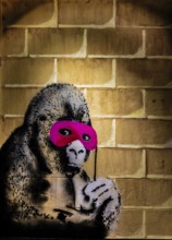 Banksy - Gorilla in a Pink Mask, mixture of carnival and confrontation, 2011, Eastville, Bristol,