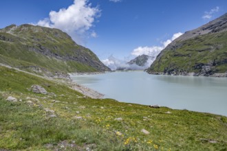 Blue mountain lake in a mountain landscape, Lac des Dix reservoir, Valais Alps, Valais,