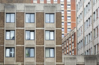High density building cityscape of office and apartments, around Nelson Street, Bristol, England,