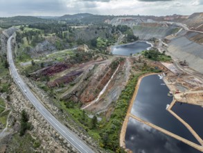 Aerial view of open pit mining, copper mine, Rio Tinto, Minas de Rio Tinto, Andalusia, Spain,