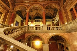 Hungarian State Opera, staircase, view upwards, interior view, Budapest, Hungary, Europe