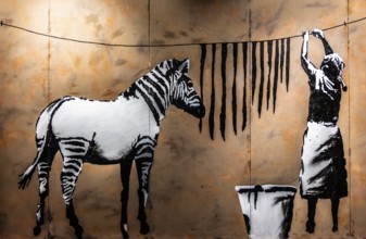 Banksy - Washing Zebra Stripes, Identity, Change and Perception, 2008, Timbuktu, Mali, exhibition