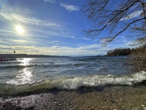 Surf during a storm on Lake Starnberg, Bavaria, Germany, Europe