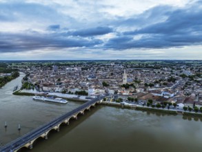 Twilight over Libourne from a drone, Gironde, Nouvelle-Aquitaine, Saint-Émilion and Pomerol,