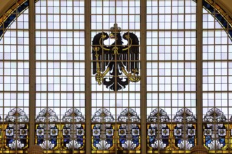 A stained glass window in the railway station with an imperial eagle is a reminder of the imperial