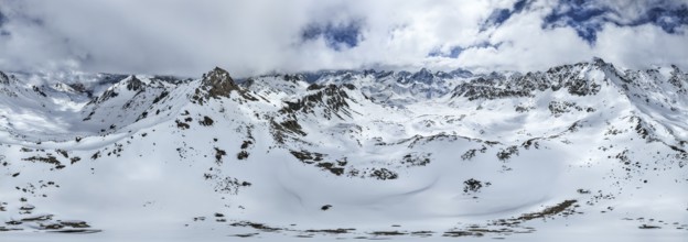 Aerial view, Alpine panorama with Piz Laviner, winter in the high mountains, Albula Alps, Rhaetian