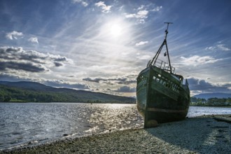 Corpach Wreck or Old Boat of Caol and Nevis Range Mountains, Caol Beach, Corpach, Fort William,
