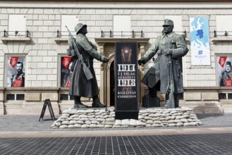 Two statues of soldiers, exhibition on the First World War, Budapest, Hungary, Europe