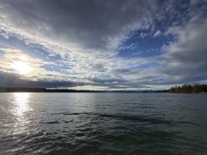 Evening mood, many clouds, Lake Starnberg, Bavaria, Germany, Europe